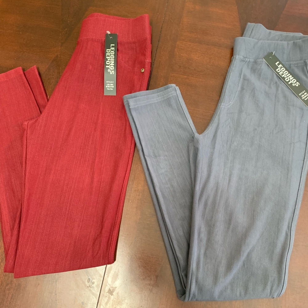 2 Leggings Maroon and Grey